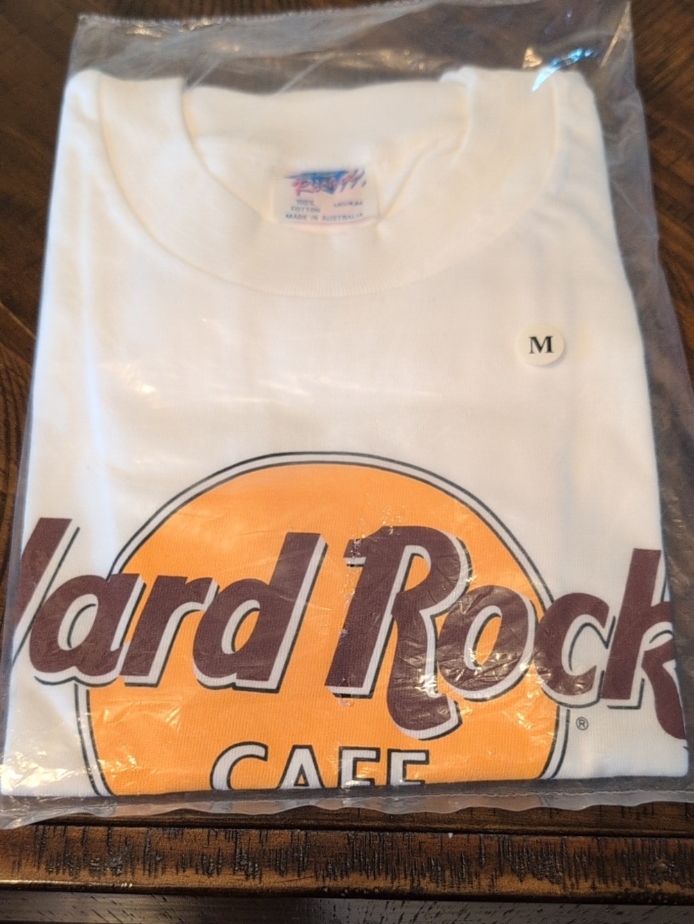 Vintage Hard Rock Cafe White Tee with Orange Circle and Brown Logo New